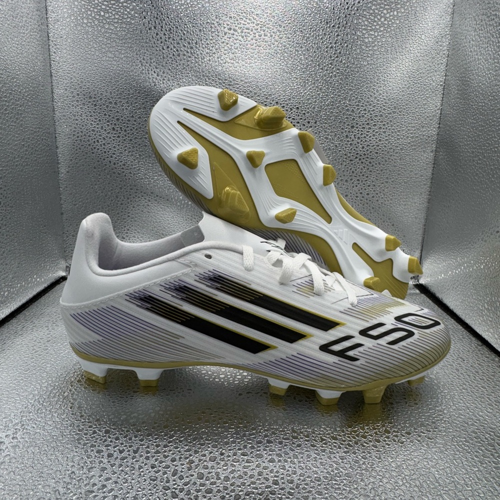 Adidas F50 Club FG/ MG White Gold Cleats Boots JI0046 Men's 7 Women's 8